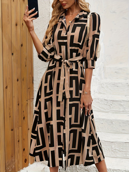 WesternStitch Geometric Elegance Belted  Dress WesternStitch