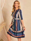 WesternStitch Brush Print Belted Ruffle Hem Dress WesternStitch