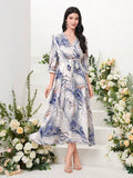 WesternStitch Marble Print Surplice Neck Belted Dress WesternStitch