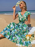 WesternStitch Tropical Leaf Print Beach Maxi Dress WesternStitch