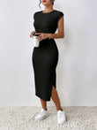 Black Ribbed Bodycon Midi Dress – By WesternStitch WesternStitch