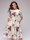WesternStitch Women Elegant Floral Print Half Sleeve Midi Dress WesternStitch