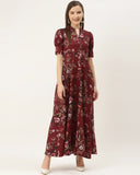 WesternStitch Crepe Floral Printed Full Length Fit & Flared Western Maxi Dress WesternStitch