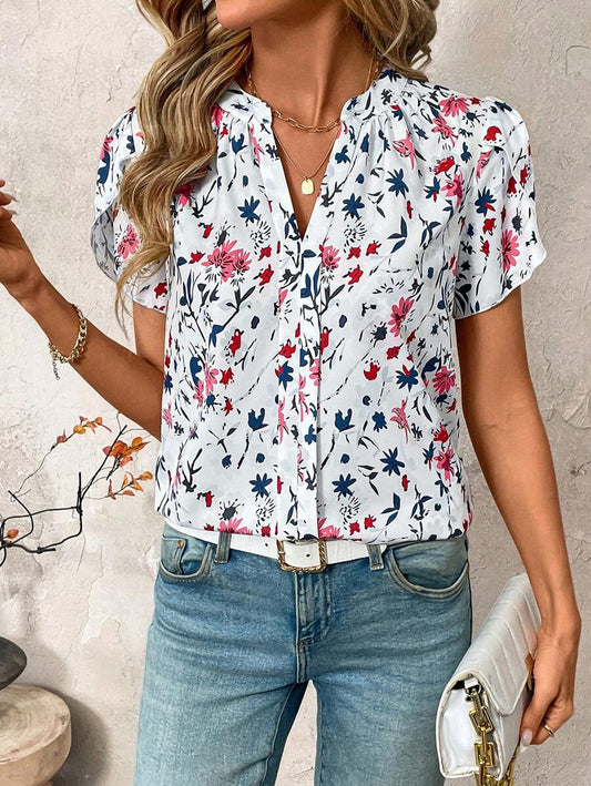 WesternStitchWomen's  Soft Fabric Abstract Stripe Print Rolled-Up Fit Top WesternLove