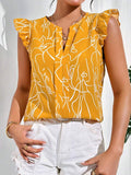 WesternStitchYellow Soft Fabric Abstract Stripe Print Rolled-Up Short Sleeves Round Neckline Relaxed Fit Top For Women WesternLove