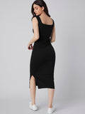 WesternStitch Women's Black One Piece Dresses |Knee-Length Dress | Bodycon Western Dress for Women| Midi Short Dress WesternStitch