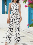 WesternStitch Rayon Sketch Graphic Wide Leg Sleeveless Casual Top Trouser Set WesternStitch